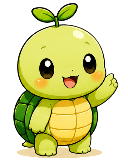 Daily+のマスコットキャラクター、タメルくん。コツコツ積み上げるのが得意なカメの男の子